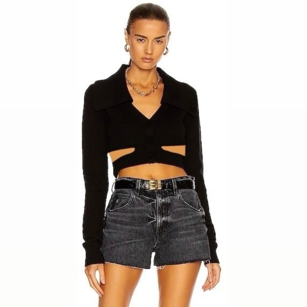 Calvin Luo 100% wool cropped knit distressed cutout cardigan sweater. 🖤